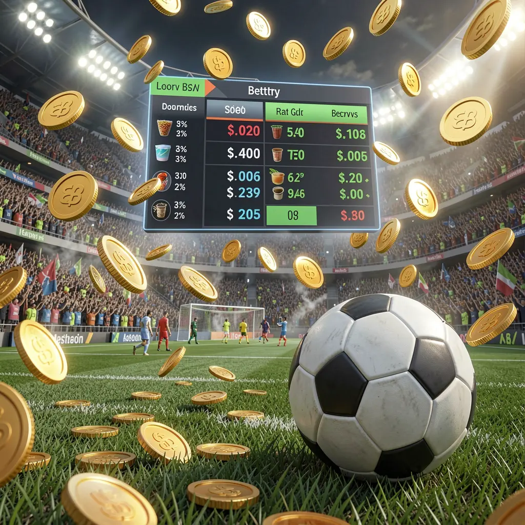 F7777 sports betting page showing a packed football stadium with a soccer ball in the foreground, floating digital odds interface, and golden coins flying in a realistic 3D illustration F7777 sports betting page showing a packed football stadium with a soccer ball in the foreground, floating digital odds interface, and golden coins flying in a realistic 3D illustration