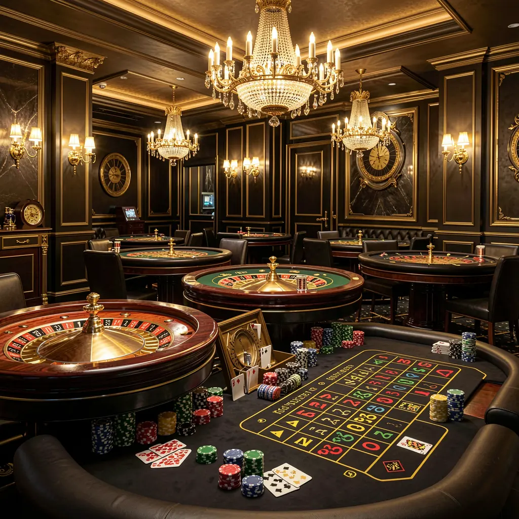 F7777 luxury online casino lobby with glowing roulette tables, golden lights, poker chips and cards in a premium black and gold design F7777 luxury online casino lobby with glowing roulette tables, golden lights, poker chips and cards in a premium black and gold design